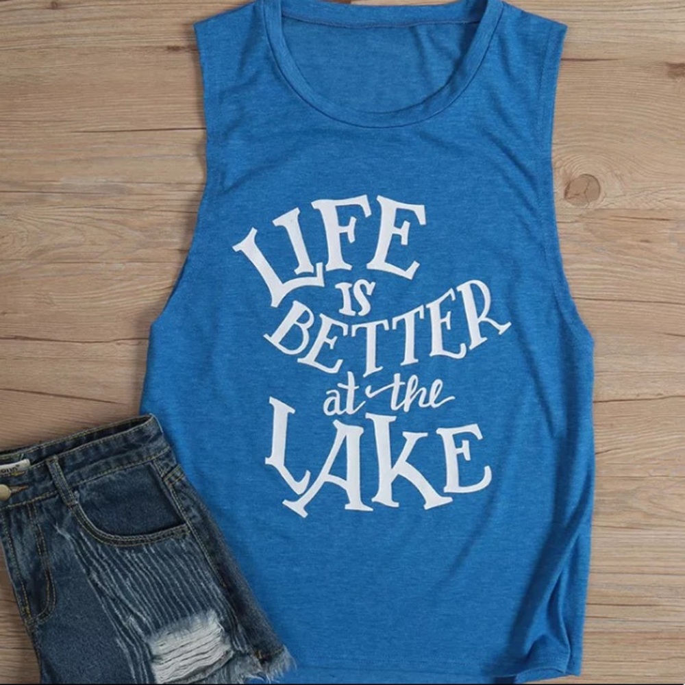 Blue White Life is Better At The Lake Tank Top